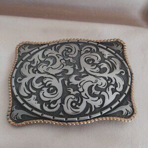 New, STORMING SILVER Silver & Gold Tone Western Style Belt Buckle